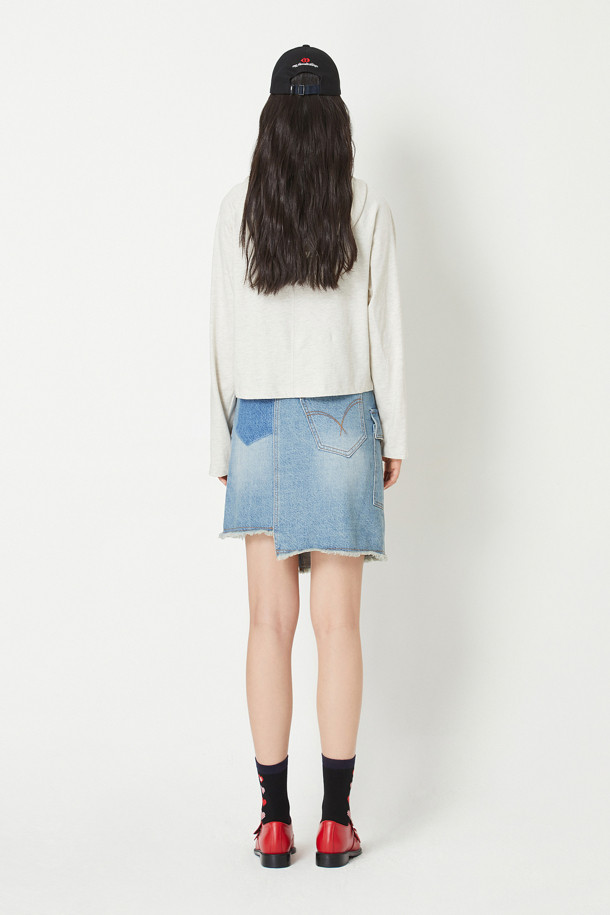 LUCKY CHOUETTE - 스커트/팬츠 - Out Pocket Unbalanced Denim Mini Skirt