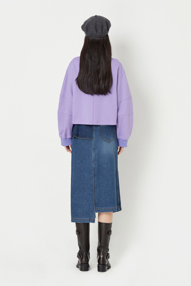 LUCKY CHOUETTE - 스커트/팬츠 - Color Combination Front Slit Denim Skirt