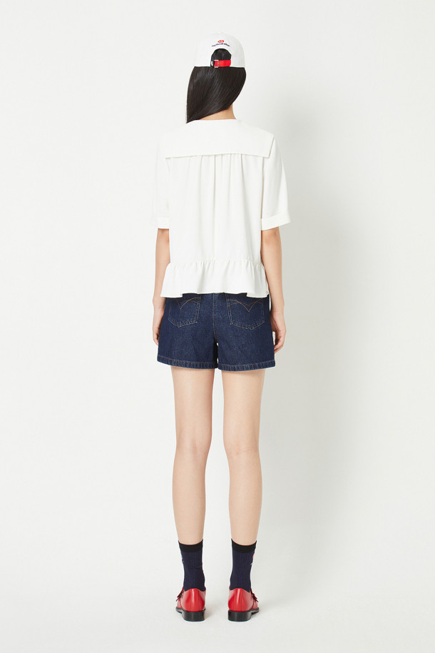 LUCKY CHOUETTE - 블라우스/셔츠 - Polyester Sailor Short-Sleeved Blouse