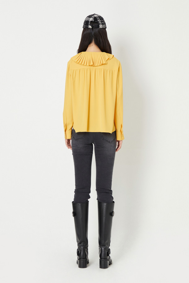 LUCKY CHOUETTE - 블라우스/셔츠 - Pleated Point Polyester Long-Sleeved Blouse