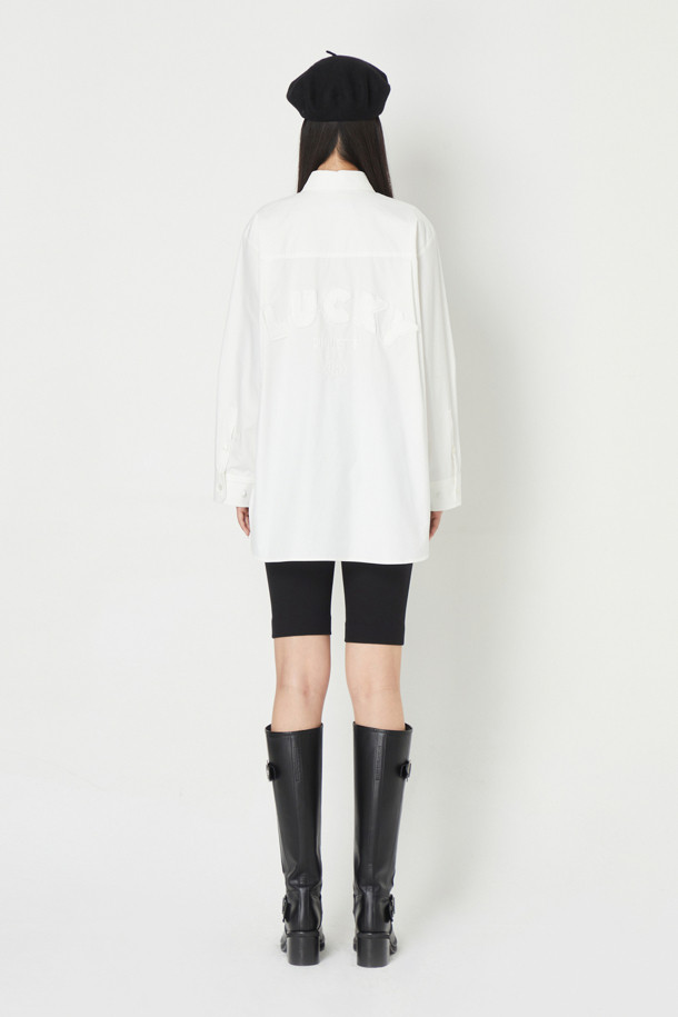 LUCKY CHOUETTE - 블라우스 - [셀럽착용] Back Embroidery Point Cotton Shirt Blouse