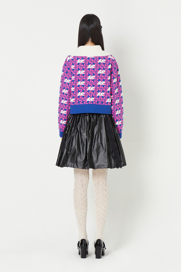 LUCKY CHOUETTE - 니트/가디건 - Lucky Chouette Jacquard Color Coloring Collar Cardigan