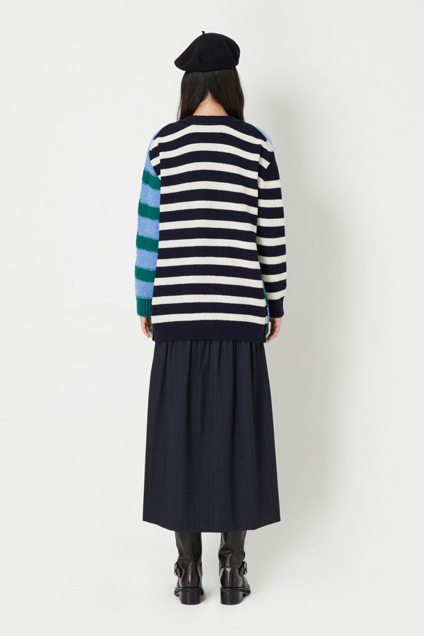 LUCKY CHOUETTE - 가디건 - Color Block Stripe Cardigan