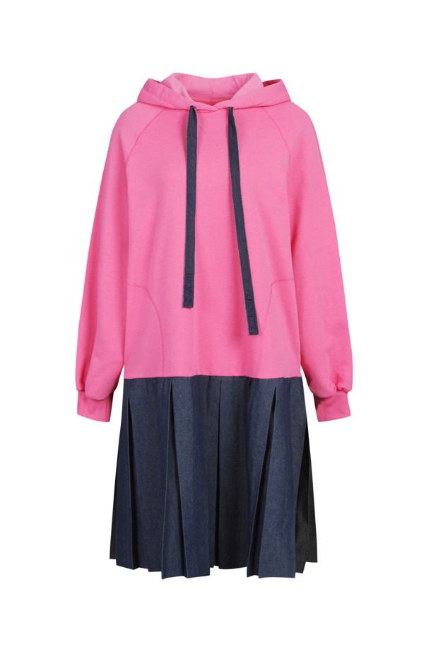 LUCKY CHOUETTE - 긴소매 원피스 - Hem Pleated Colored Hooded Jersey Dress