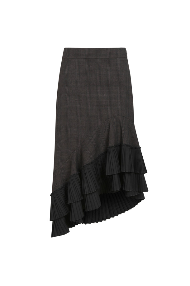 LUCKY CHOUETTE - 스커트/팬츠 - Hem Pleated Point Long Skirt (Check)