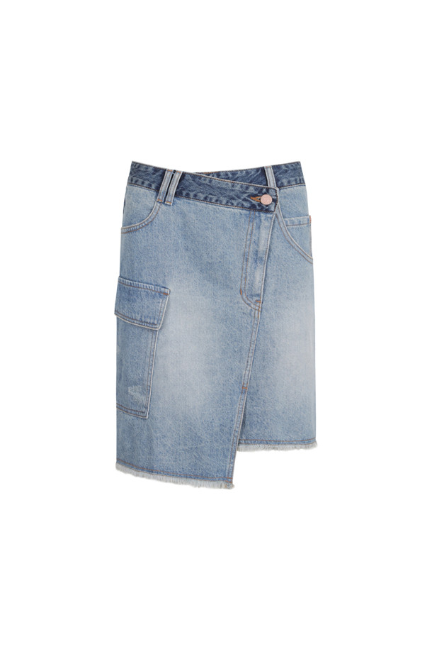 LUCKY CHOUETTE - 스커트/팬츠 - Out Pocket Unbalanced Denim Mini Skirt