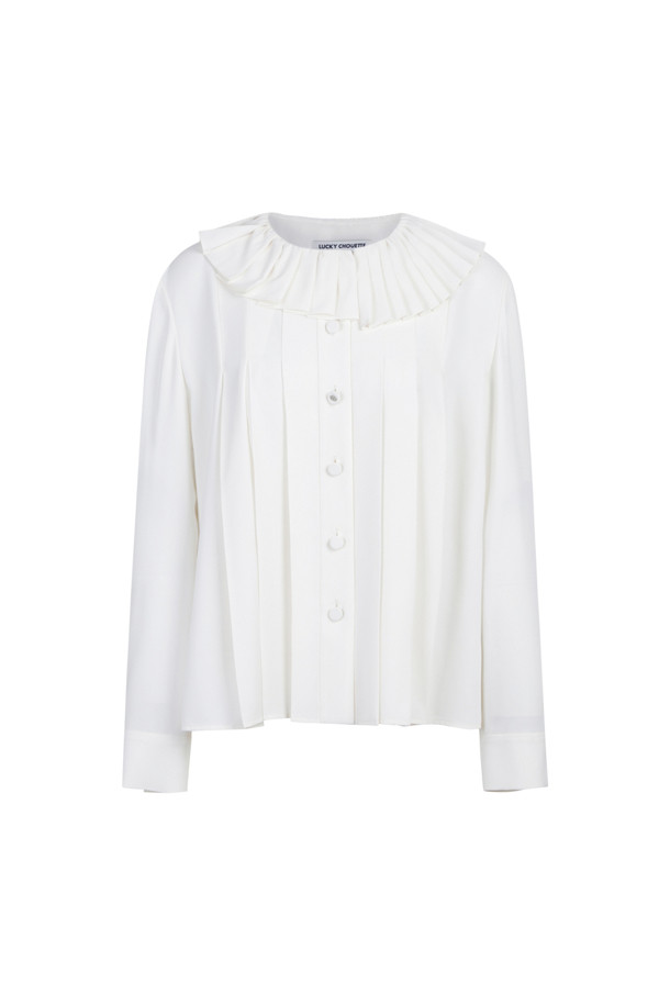 LUCKY CHOUETTE - 블라우스/셔츠 - Pleated Point Polyester Long-Sleeved Blouse