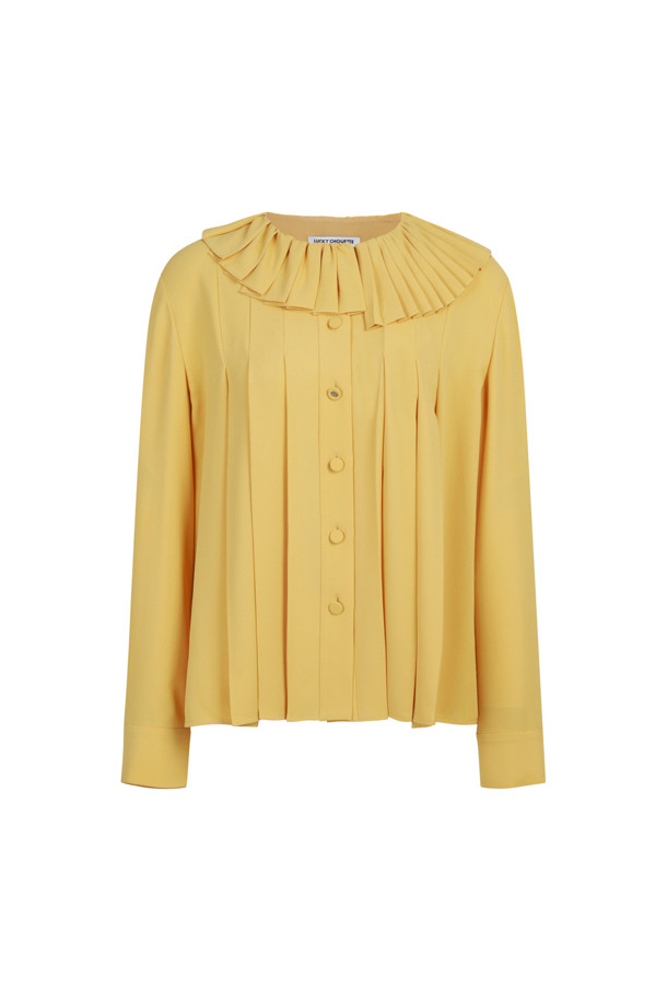 LUCKY CHOUETTE - 블라우스/셔츠 - Pleated Point Polyester Long-Sleeved Blouse