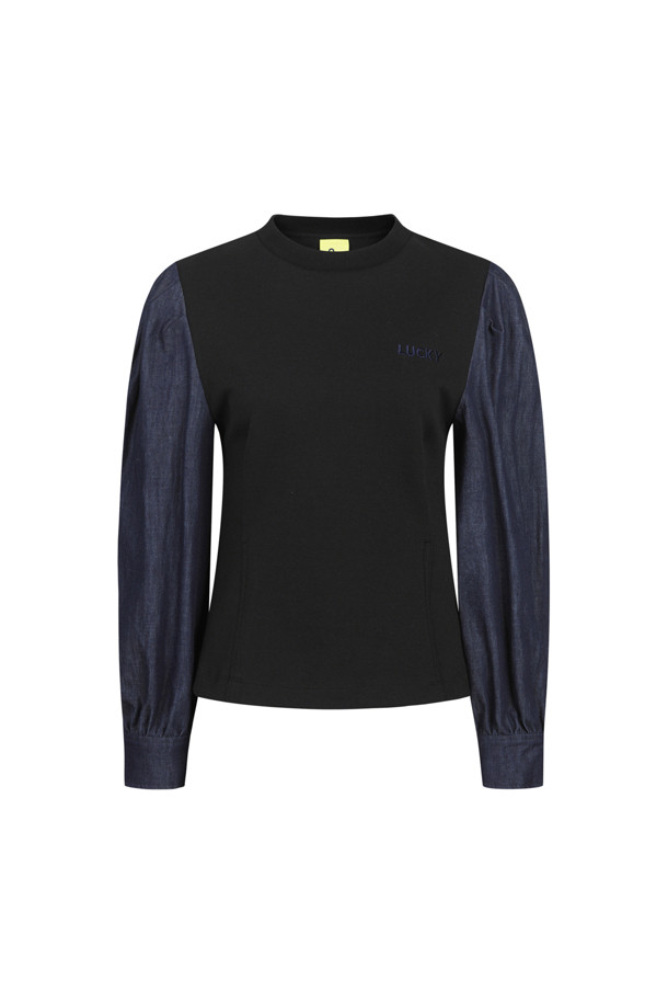 LUCKY CHOUETTE - 긴소매 티셔츠 - Sleeve Woven Color Long-sleeved T-shirt