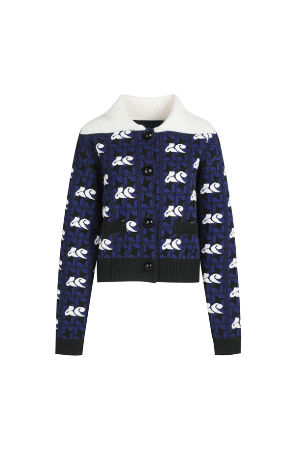 LUCKY CHOUETTE - 니트/가디건 - Lucky Chouette Jacquard Color Coloring Collar Cardigan