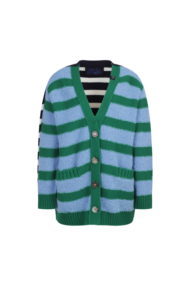 LUCKY CHOUETTE - 가디건 - Color Block Stripe Cardigan