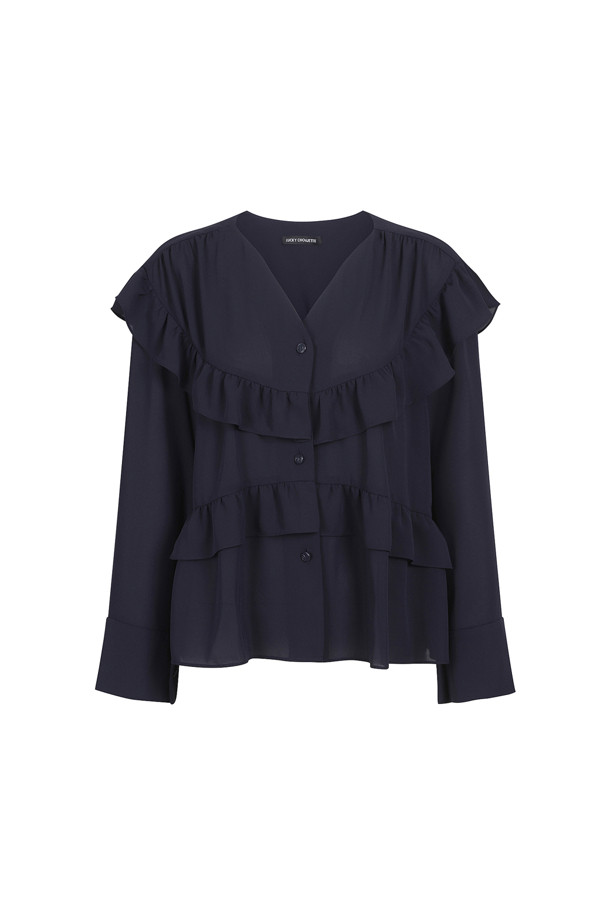 LUCKY CHOUETTE - 블라우스/셔츠 - Collarless Frill Blouse