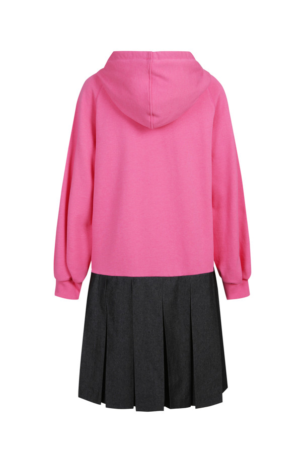 LUCKY CHOUETTE - 긴소매 원피스 - Hem Pleated Colored Hooded Jersey Dress