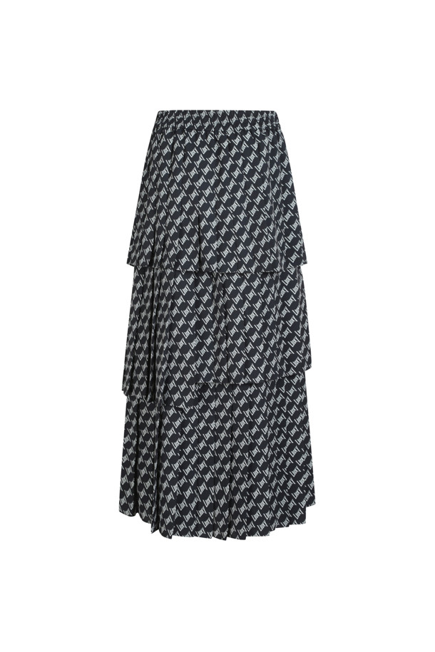 LUCKY CHOUETTE - 스커트/팬츠 - 3-Layer Pleats Back Banding Long Skirt (Print)