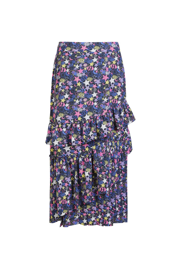 LUCKY CHOUETTE - 스커트/팬츠 - [Atelier] Ribbon Point Shirring Long Skirt (Jewelry Print)