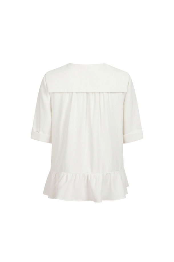 LUCKY CHOUETTE - 블라우스/셔츠 - Polyester Sailor Short-Sleeved Blouse