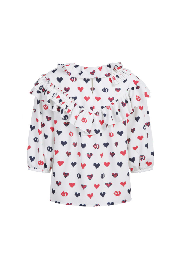 LUCKY CHOUETTE - 블라우스/셔츠 - Frill-point Heart Pixel Print Blouse