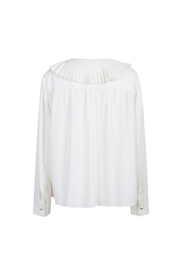 LUCKY CHOUETTE - 블라우스/셔츠 - Pleated Point Polyester Long-Sleeved Blouse