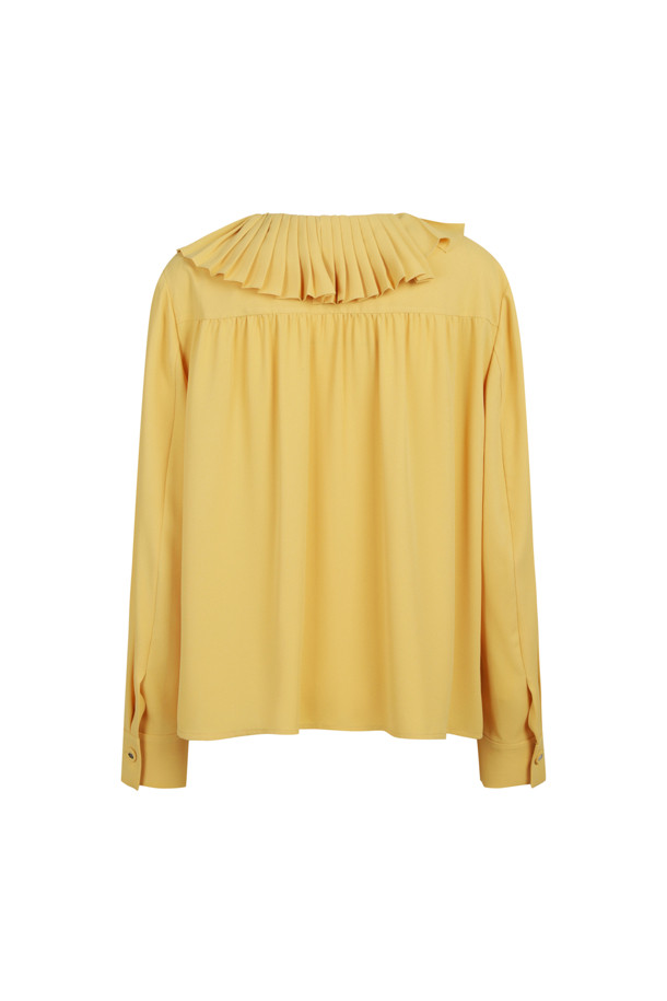 LUCKY CHOUETTE - 블라우스/셔츠 - Pleated Point Polyester Long-Sleeved Blouse