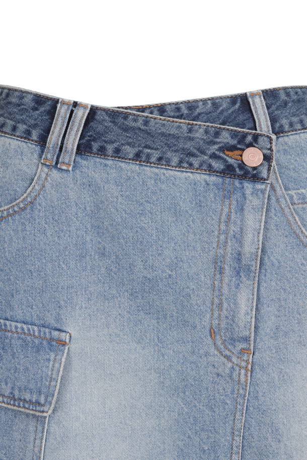 LUCKY CHOUETTE - 스커트/팬츠 - Out Pocket Unbalanced Denim Mini Skirt