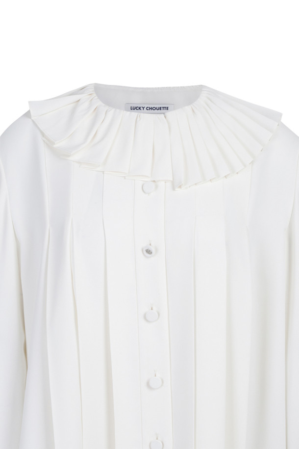 LUCKY CHOUETTE - 블라우스/셔츠 - Pleated Point Polyester Long-Sleeved Blouse