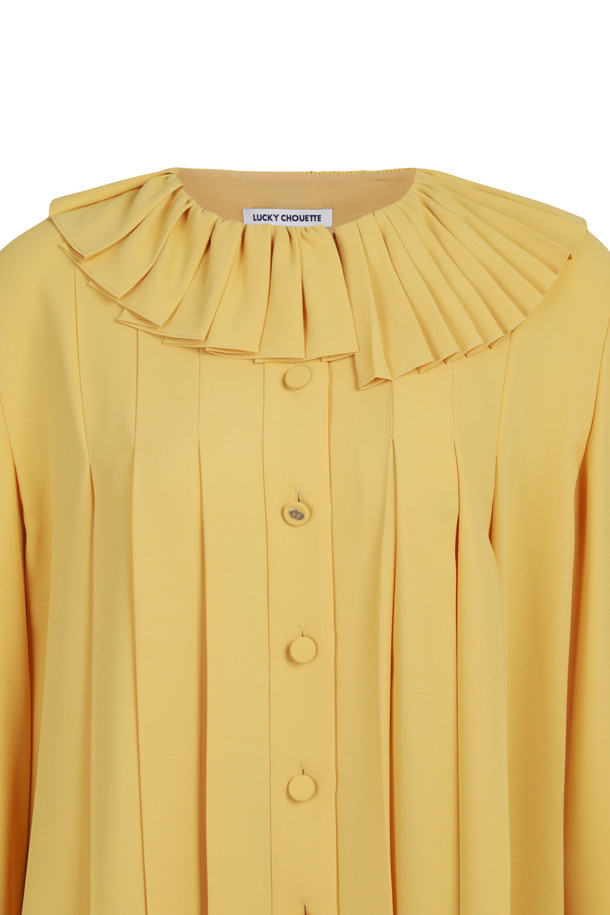 LUCKY CHOUETTE - 블라우스/셔츠 - Pleated Point Polyester Long-Sleeved Blouse