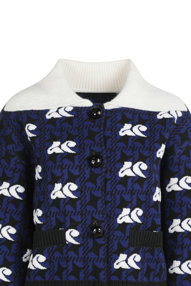 LUCKY CHOUETTE - 니트/가디건 - Lucky Chouette Jacquard Color Coloring Collar Cardigan