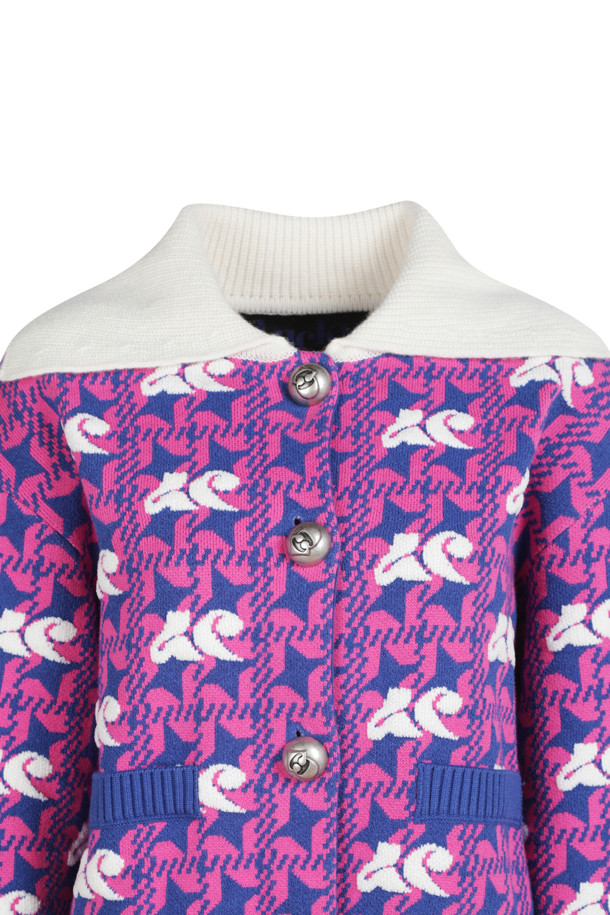 LUCKY CHOUETTE - 니트/가디건 - Lucky Chouette Jacquard Color Coloring Collar Cardigan