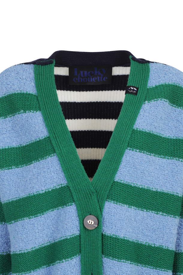 LUCKY CHOUETTE - 가디건 - Color Block Stripe Cardigan