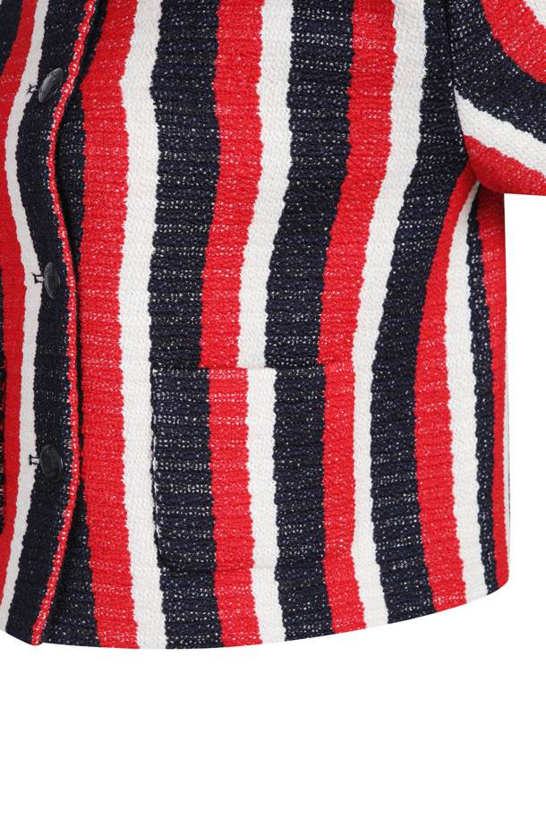 Rugby Stripe Collarless Tweed Jacket_LUCKY CHOUETTE