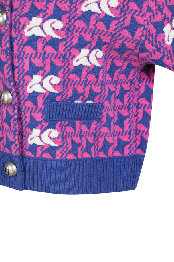 LUCKY CHOUETTE - 니트/가디건 - Lucky Chouette Jacquard Color Coloring Collar Cardigan