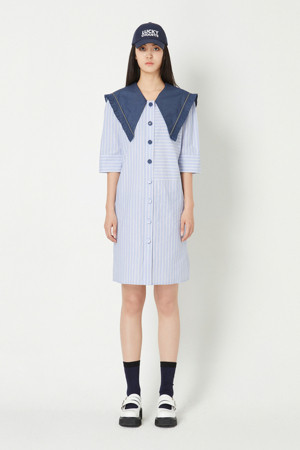 Collar Block Stripe Dress