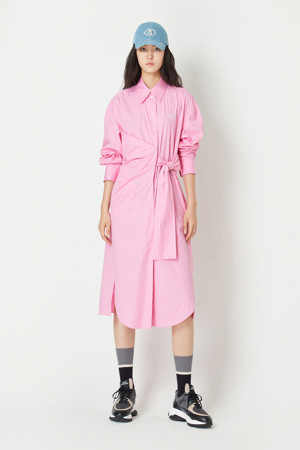 Ribbon Point Striped Shirt Type Dress