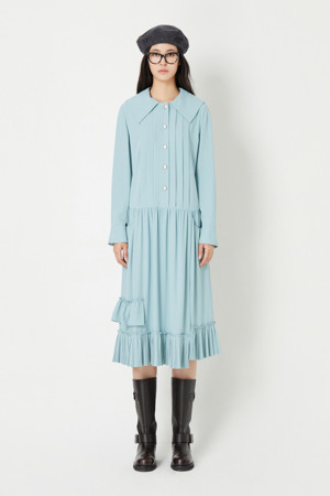 Pleats Collar Long Dress