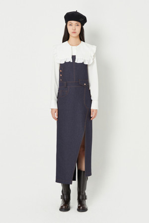 Front Slit H-Line Denim Overall Dress