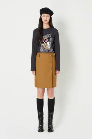 Button point H-line midi Skirt