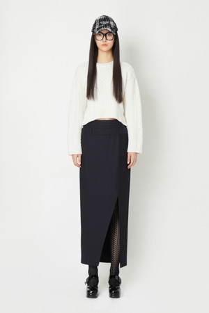 [Atelier] Check Solid MIX Slit Long Skirt