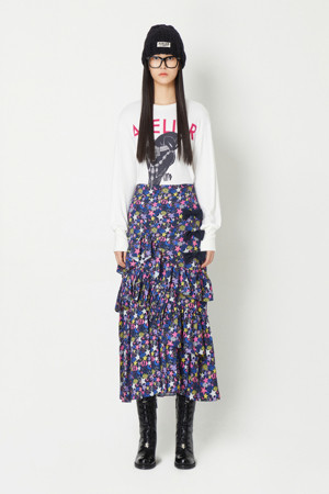 [Atelier] Ribbon Point Shirring Long Skirt (Jewelry Print)