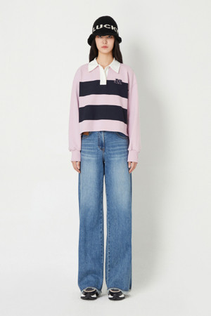 Stripe Coloring Collar Long-Sleeved T-shirt