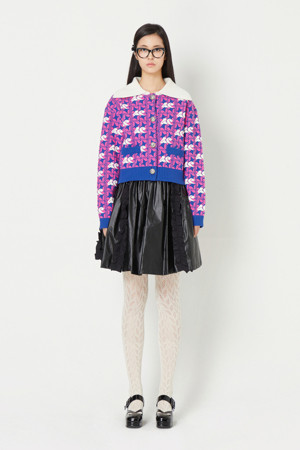 Lucky Chouette Jacquard Color Coloring Collar Cardigan