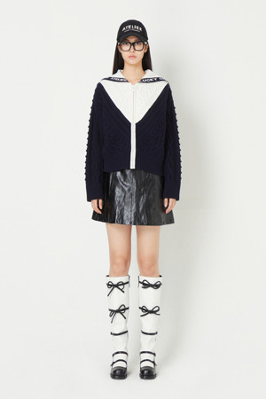 [Atelier] Color Block Cable Blouson Zip-up Cardigan