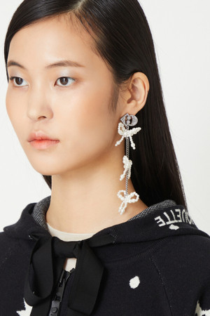 [Atelier] Pearl Ribbon Point Long Single Earring