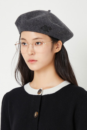 [셀럽착용] Leather Logo Wool Felt Beret