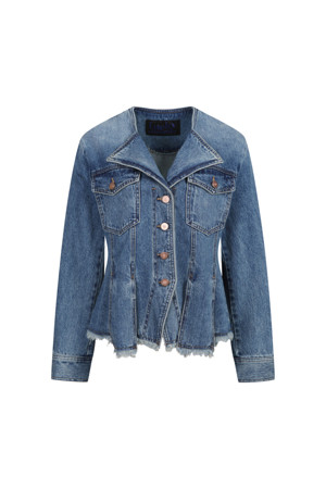 [셀럽착용] Collarless Slim Fit Denim Jacket