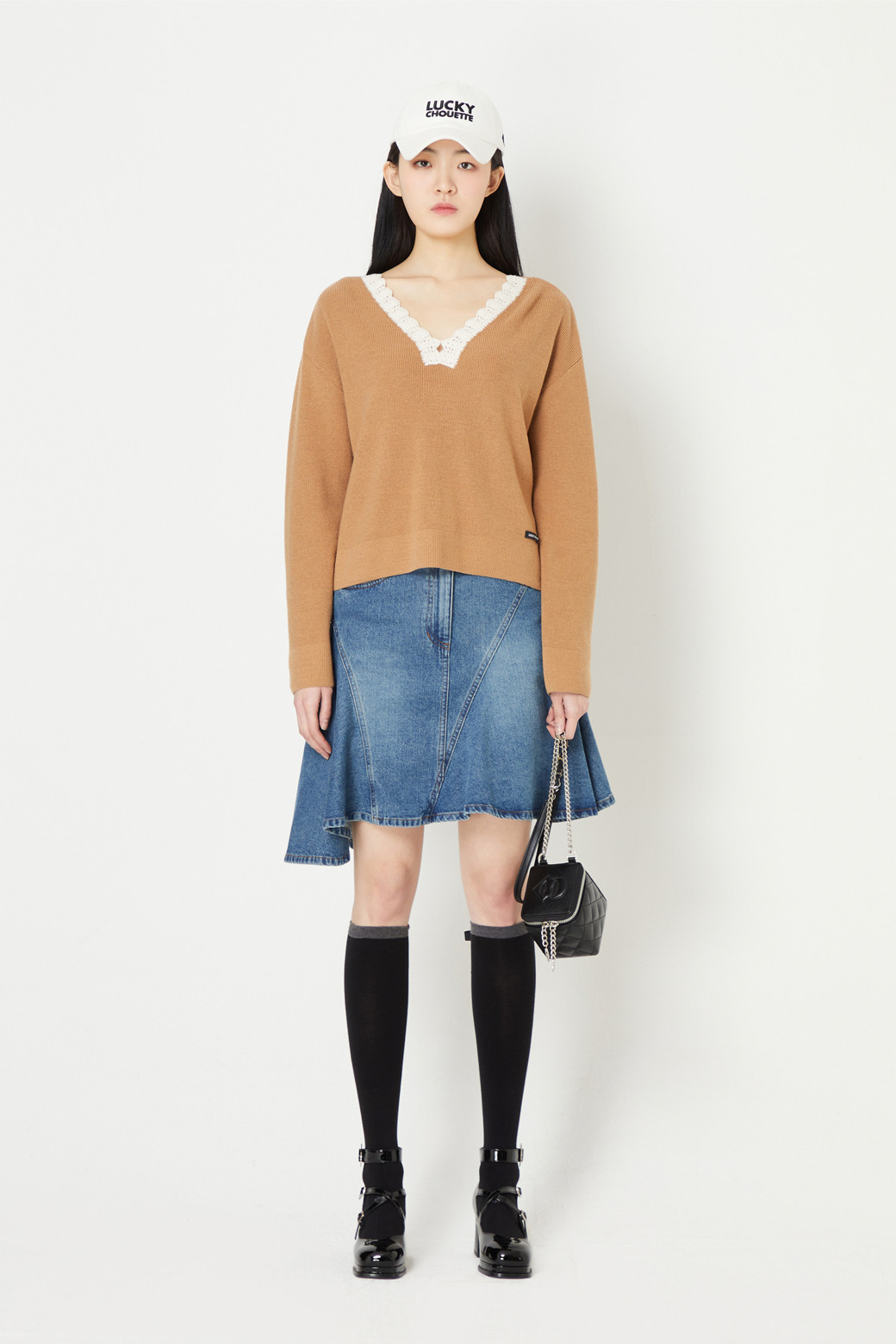 LUCKY CHOUETTE - 스커트/팬츠 - Diagonal Incision Hool Denim Skirt