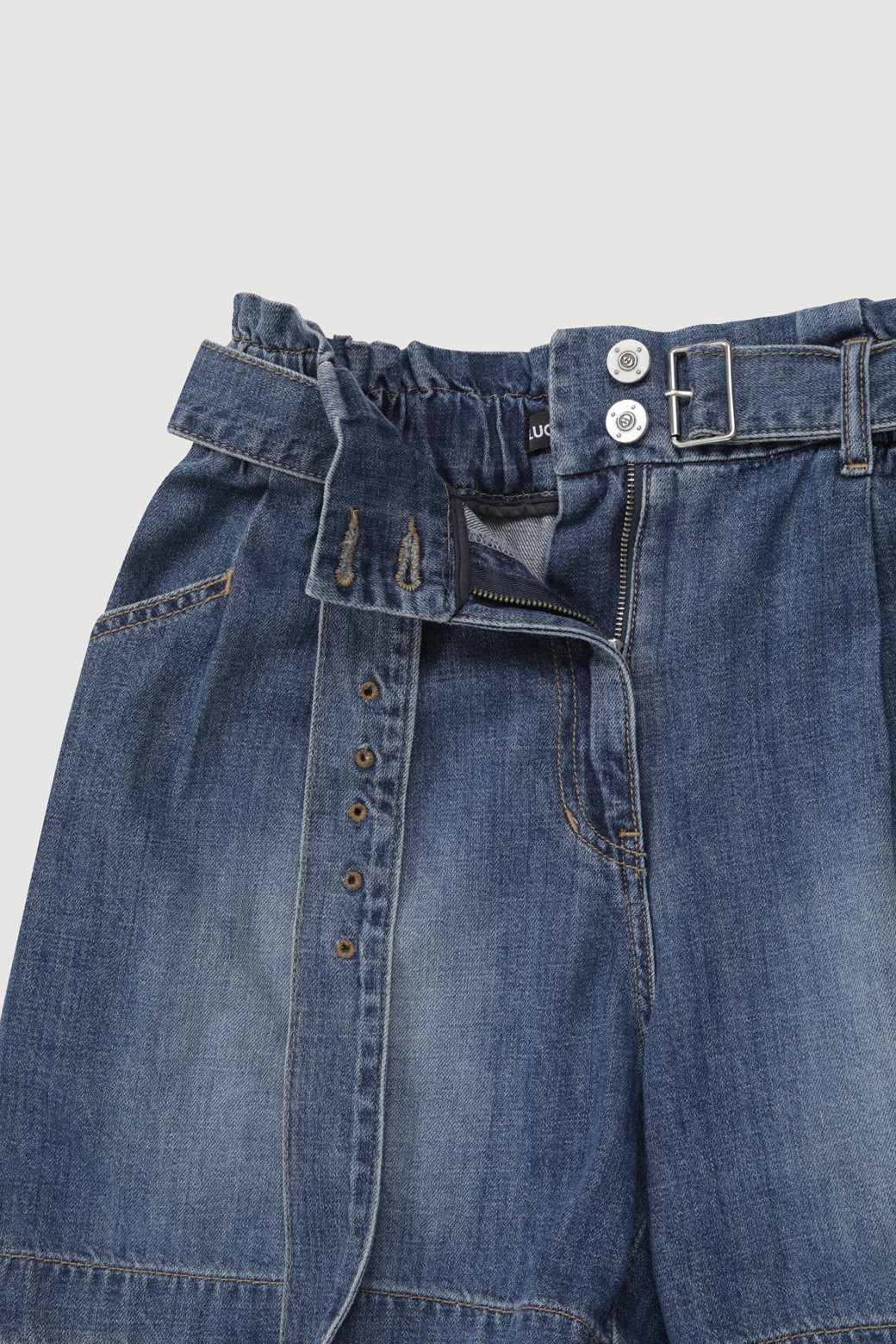 LUCKY CHOUETTE - 쇼트팬츠 - [Re-Order] Tuck Denim Shorts (With Belt)