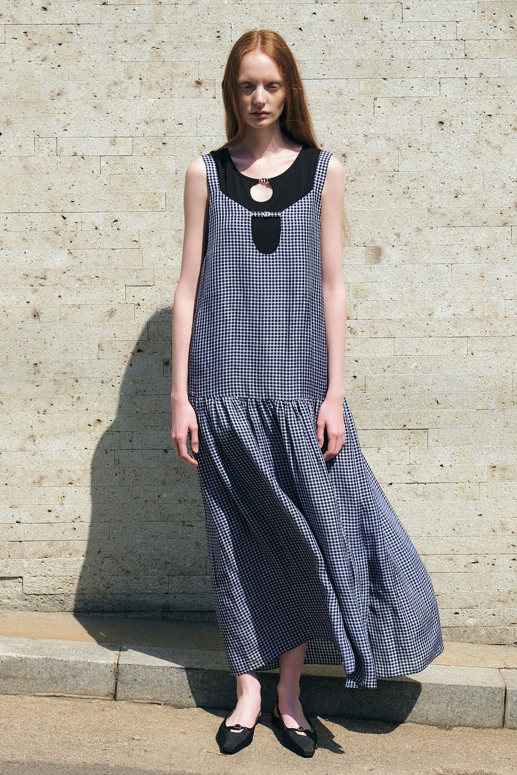LUCKY CHOUETTE - 원피스 - Front Slit Gingham Check Long Dress