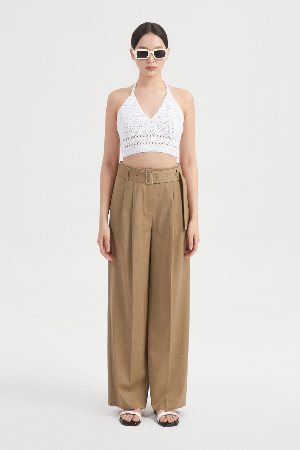 LUCKY CHOUETTE - 스커트/팬츠 - Wool Blend Wide Pants (With Belt)