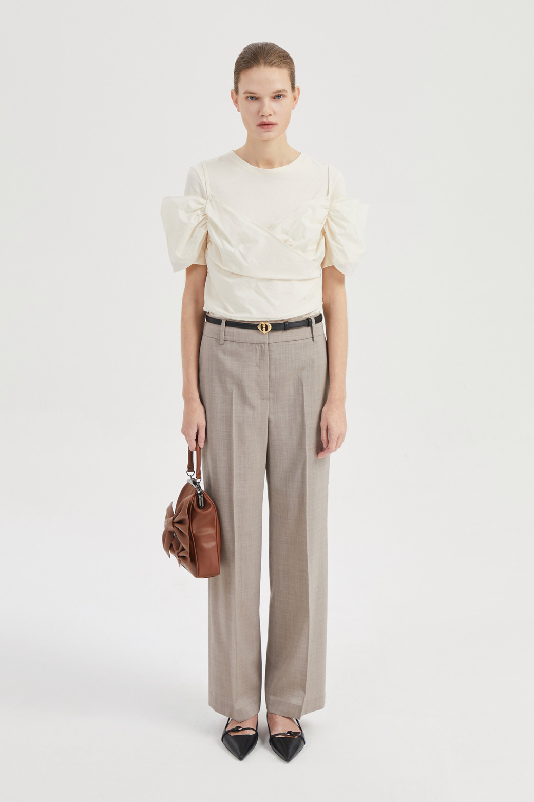 LUCKY CHOUETTE - 반소매 티셔츠 - [Atelier] Woven Bustier Attached Short-sleeved T-shirt 