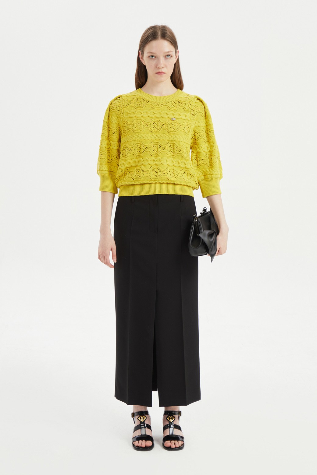LUCKY CHOUETTE - 니트/가디건 - Cable Deformation Short Sleeve Knit Pullover